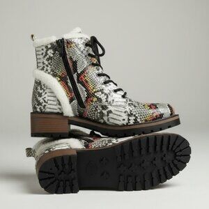 Wild Edge Shearling Snakeskin Combat Lace Boot